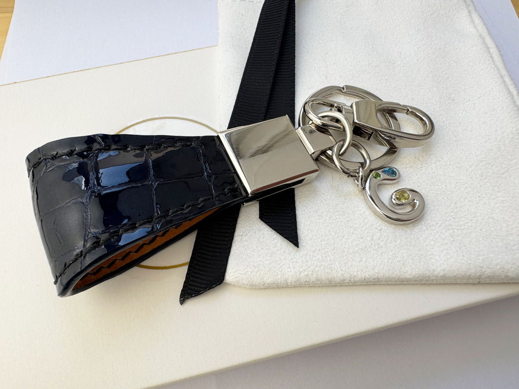Handmade Italian Leather Keyring in Atlantic Storm | Luxury Gift for Men & Women