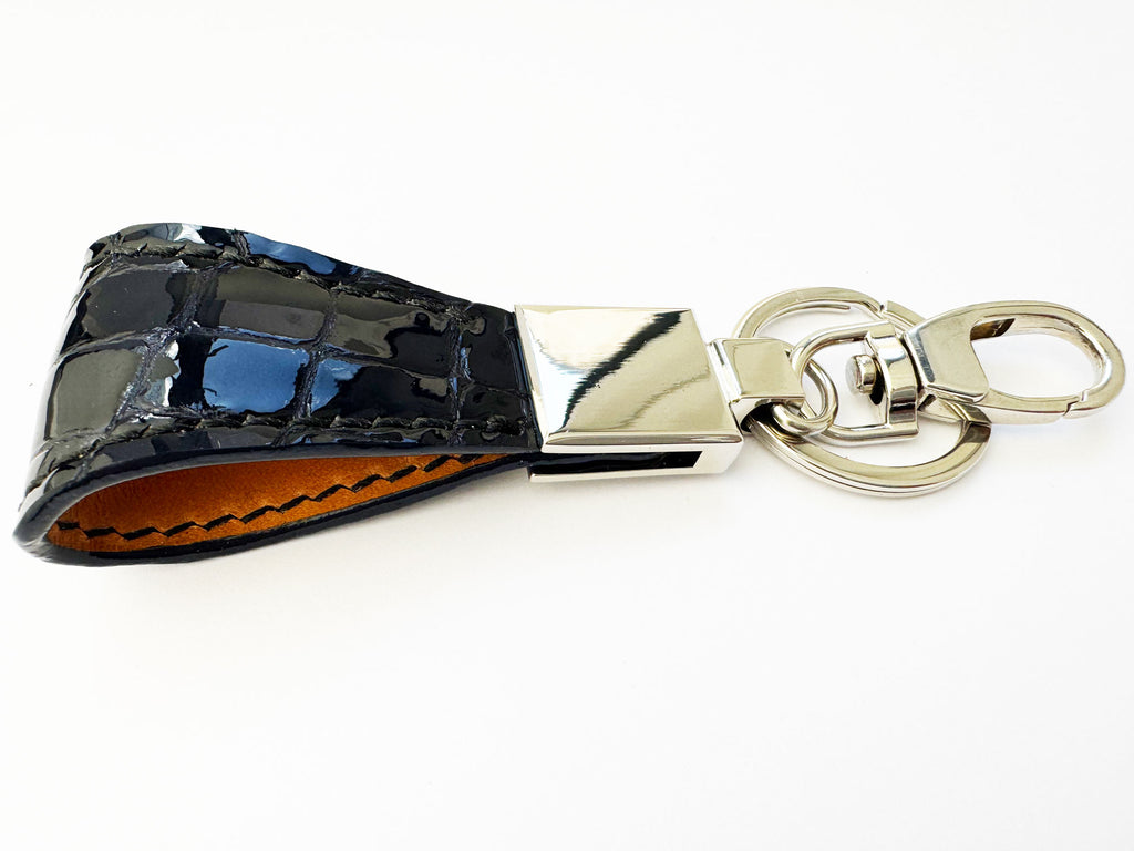 Handmade Italian Leather Keyring in Atlantic Storm | Luxury Gift for Men & Women
