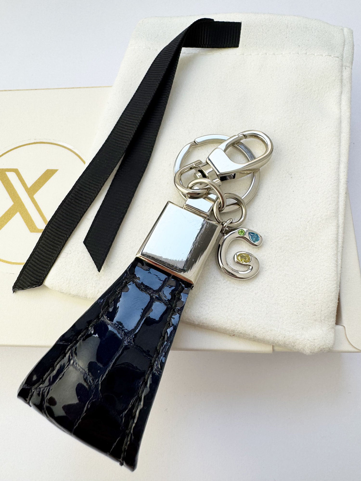 Handmade Italian Leather Keyring in Atlantic Storm | Luxury Gift for Men & Women