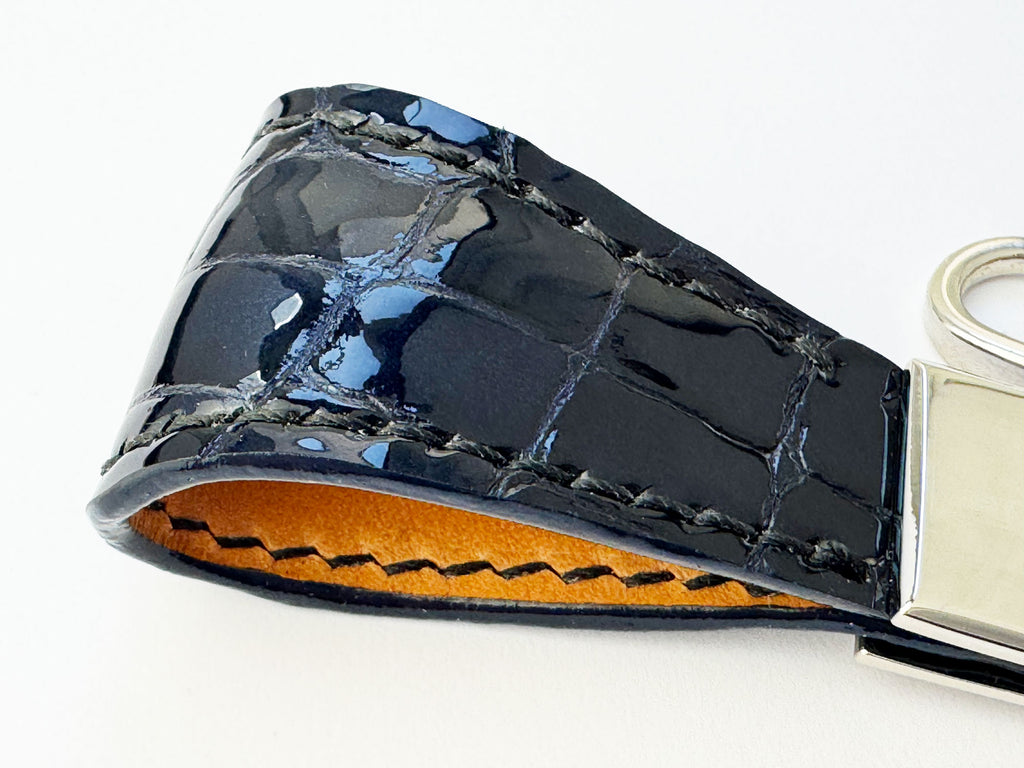 Handmade Italian Leather Keyring in Atlantic Storm | Luxury Gift for Men & Women