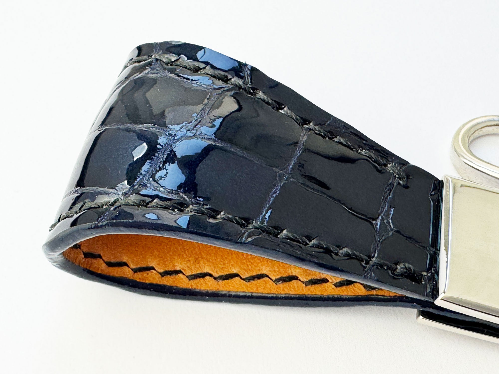 Handmade Italian Leather Keyring in Atlantic Storm | Luxury Gift for Men & Women